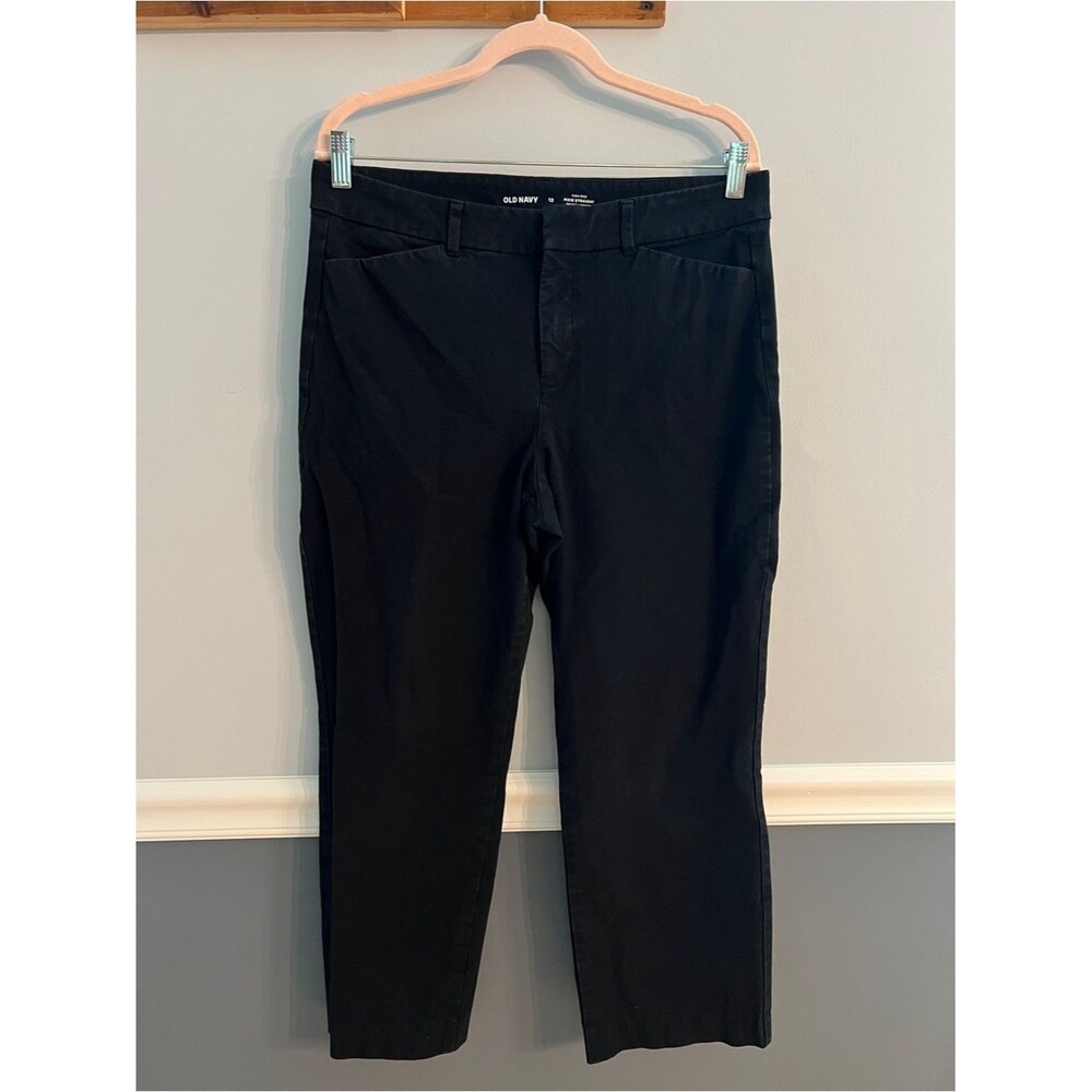 Old Navy High Rise Pixie Straight Pants Black Workwear Office Career Size 12